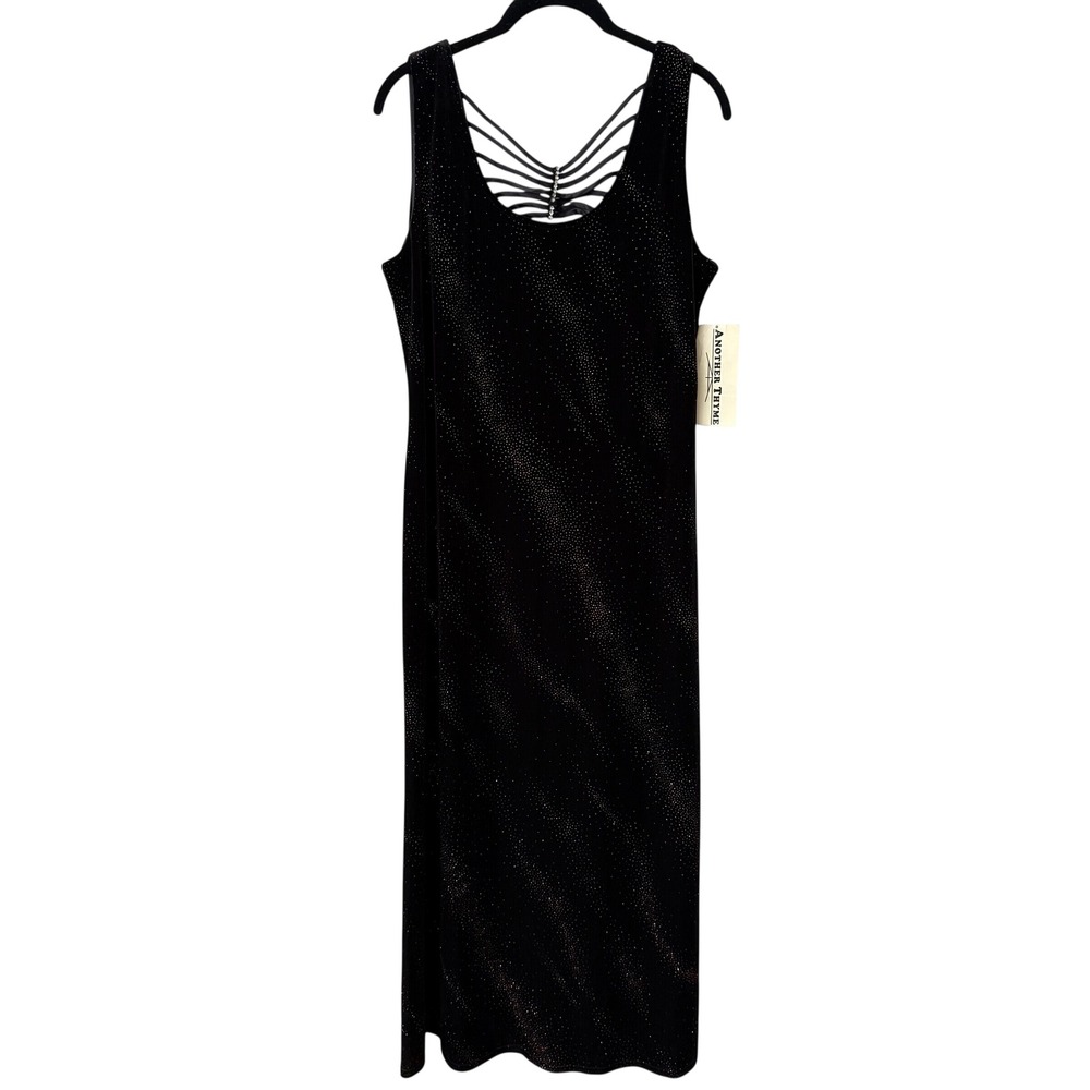 NWT Vtg Another Thyme Women Strappy Cage Back Dress Size 14P Black Red Glitter